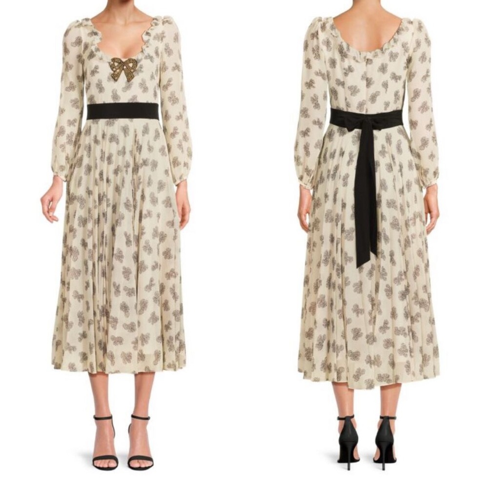Saloni Denise Cream Mirrored Bow Dress - Size 8, 100% Silk